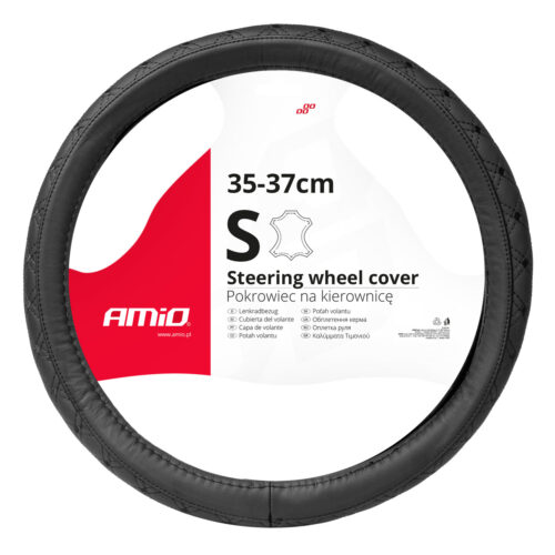 Amio ΚΑΛΥΜΜΑ ΤΙΜΟΝΙΟΥ ΑΠΟ ΔΕΡΜΑ (S) 35-37cm SWC-51-S ΣΕ ΜΑΥΡΟ ΧΡΩΜΑ ΜΕ ΜΑΥΡΕΣ ΡΑΦΕΣ AMIO – 1 Τεμ.