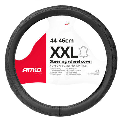 Amio ΚΑΛΥΜΜΑ ΤΙΜΟΝΙΟΥ ΔΕΡΜΑTINO (ΧΧL) 44-46cm SWC-51-ΧΧL ΣΕ ΜΑΥΡΟ ΧΡΩΜΑ ΜΕ ΜΑΥΡΕΣ ΡΑΦΕΣ AMIO – 1 ΤΕΜ.