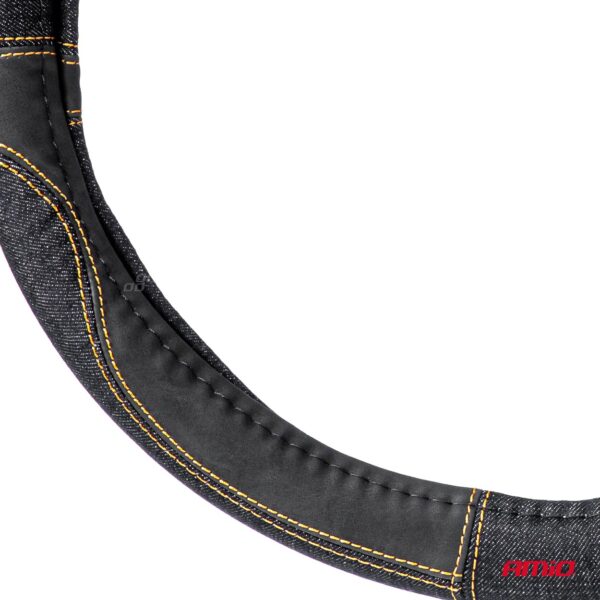 Amio ΚΑΛΥΜΜΑ ΤΙΜΟΝΙΟΥ ΜΑΥΡΟ ΤΖΙΝ/DENIM (M) 37-39cm SWC-52-M ΜΕ ΜΑΥΡΕΣ & ΚΙΤΡΙΝΕΣ ΡΑΦΕΣ AMIO - 1 Τεμ. - Image 2