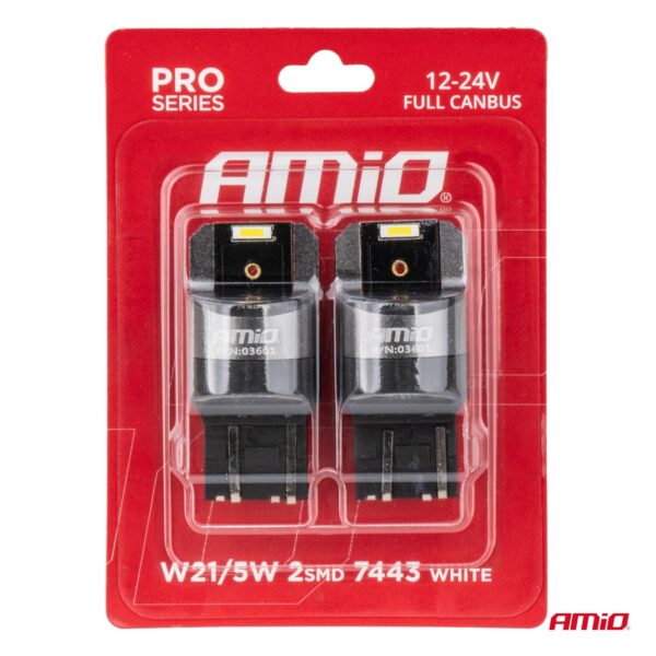 Amio ΛΑΜΠΑΚΙΑ W21/5W 7443 12/24V 6.000K 2xSMD LED FULL CAN-BUS ΛΕΥΚΟ PRO SERIES  AMIO - 2 Τεμ. - Image 4