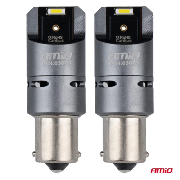 Amio ΛΑΜΠΕΣ P21W BA15S 12/24V 6.000K 2xSMD LED FULL CAN-BUS (ΜΕ ΑΝΕΜΙΣΤΗΡΑΚΙ) ΛΕΥΚΟ PRO SERIES AMIO - 2 ΤΕΜ. - Image 2