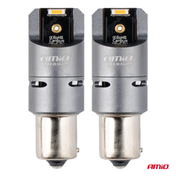 Amio ΛΑΜΠΑΚΙΑ PY21W BAU15s 12/24V 6.000K 2xSMD LED FULL CAN-BUS(ΜΕ ΑΝΕΜΙΣΤΗΡΑΚΙ) ΠΟΡΤΟΚΑΛΙ PRO SERIES AMIO - 2 Τεμ. - Image 2