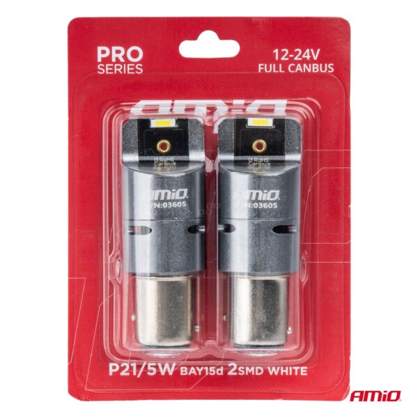 Amio P21/5W BAY15s 12/24V 6.000K 2xSMD LED(ΜΕ ΑΝΕΜΙΣΤΗΡΑΚΙ) FULL CAN-BUS ΛΕΥΚΟ PRO SERIES  AMIO - 2 Τεμ. - Image 4