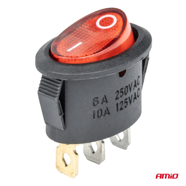 Amio ΔΙΑΚΟΠΤΗΣ ON/OFF 3 ΕΠΑΦΩΝ 12V 230A ΟΒΑΛ ΚΟΚΚΙΝΟΣ ΦΩΤΙΣΜΟΣ ΑΜΙΟ - 1 ΤΕΜ. - Image 2