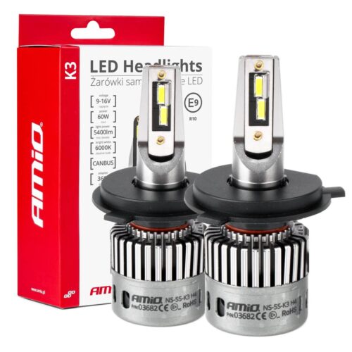 Amio ΛΑΜΠΕΣ H4 9>16V 6.000K 5.400lm 60W K3 SERIES LED CAN-BUS (ΜΕ ΨΥΚΤΡΑ) AMIO – 2 Τεμ.