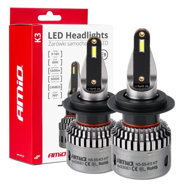 Amio ΛΑΜΠΕΣ H7 9>16V 6.000K 5.400lm 60W K3 SERIES LED CAN-BUS(ΜΕ ΨΥΚΤΡΑ) AMIO - 2 Τεμ.