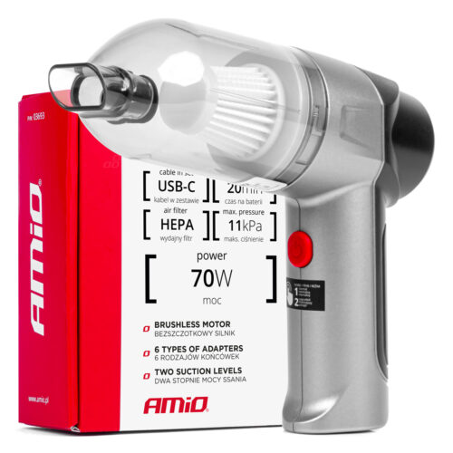 Amio ΗΛΕΚΤΡΙΚΟ ΣΚΟΥΠΑΚΙ ΧΕΙΡΟΣ ΑΣΥΡΜΑΤΟ 70W ΜΕ 6 ΑΚΡΟΦΥΣΙΑ ΚΑΘΑΡΙΣΜΟΥ ΚΑΙ ΚΑΛΩΔΙΟ USB-C  AMIO – 1 Τεμ.