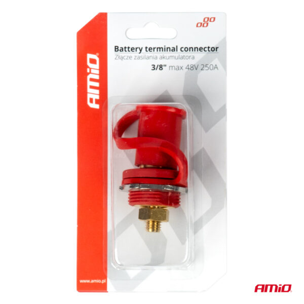 Amio ΠΟΛΟΣ ΜΠΑΤΑΡΙΑΣ ΘΕΤΙΚΟΣ 3/8'' M10 max.48V 250A ΣΕ ΚΟΚΚΙΝΟ ΧΡΩΜΑ ΜΕ ΚΑΠΑΚΙ AMIO - 1 Τεμ. - Image 4