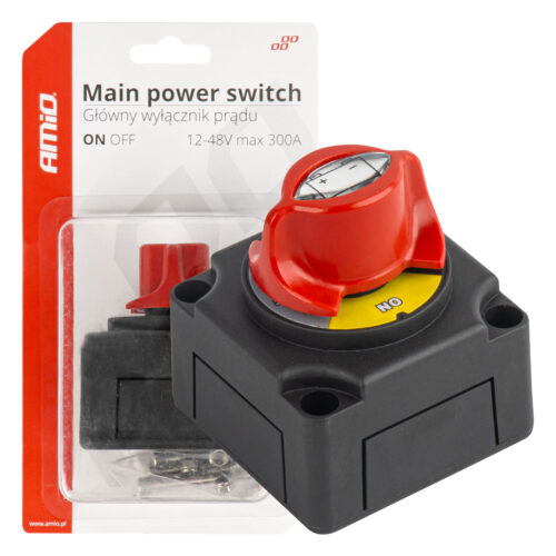 Amio ΔΙΑΚΟΠΤΗΣ POWER-OFF ΜΠΑΤΑΡΙΑΣ ΣΕ ΒΑΣΗ 12-48V 300A  ΜΑΥΡΟ/ΚΟΚΚΙΝΟ AMIO – 1 Τεμ.