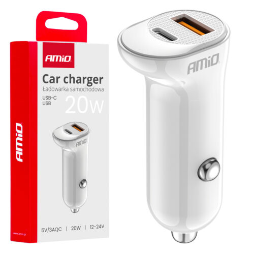 Amio ΦΟΡΤΙΣΤΗΣ ΑΝΑΠΤΗΡΑ 12/24V ΜΕ 2 ΘΥΡΕΣ USB-C+USB 20W 5V/3AQC ΤΑΧΕΙΑΣ ΦΟΡΤΙΣΗΣ ΛΕΥΚΟΣ  AMIO – 1 Τεμ.