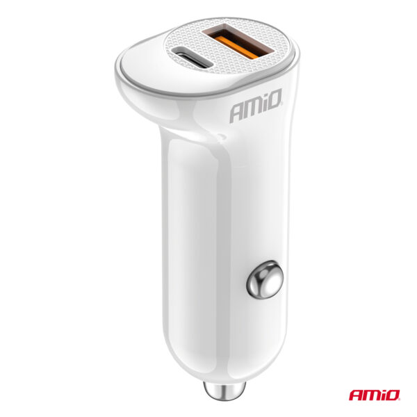 Amio ΦΟΡΤΙΣΤΗΣ ΑΝΑΠΤΗΡΑ 12/24V ΜΕ 2 ΘΥΡΕΣ USB-C+USB 20W 5V/3AQC ΤΑΧΕΙΑΣ ΦΟΡΤΙΣΗΣ ΛΕΥΚΟΣ  AMIO - 1 Τεμ. - Image 2