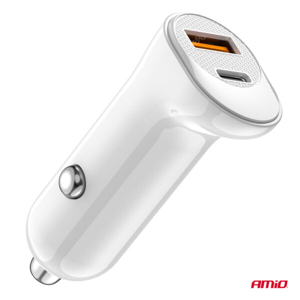 Amio ΦΟΡΤΙΣΤΗΣ ΑΝΑΠΤΗΡΑ 12/24V ΜΕ 2 ΘΥΡΕΣ USB-C+USB 20W 5V/3AQC ΤΑΧΕΙΑΣ ΦΟΡΤΙΣΗΣ ΛΕΥΚΟΣ  AMIO - 1 Τεμ. - Image 3