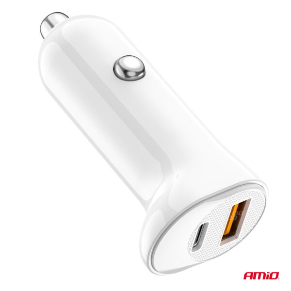 Amio ΦΟΡΤΙΣΤΗΣ ΑΝΑΠΤΗΡΑ 12/24V ΜΕ 2 ΘΥΡΕΣ USB-C+USB 20W 5V/3AQC ΤΑΧΕΙΑΣ ΦΟΡΤΙΣΗΣ ΛΕΥΚΟΣ  AMIO - 1 Τεμ. - Image 4