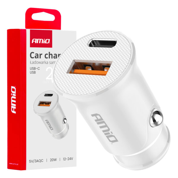 Amio ΦΟΡΤΙΣΤΗΣ ΑΝΑΠΤΗΡΑ 12/24V ΜΕ 2 ΘΥΡΕΣ USB-C+USB 20W 5V/3AQC ΤΑΧΕΙΑΣ ΦΟΡΤΙΣΗΣ ΛΕΥΚΟΣ AMIO - 1 Τεμ.