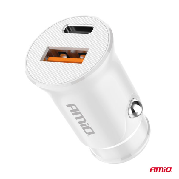 Amio ΦΟΡΤΙΣΤΗΣ ΑΝΑΠΤΗΡΑ 12/24V ΜΕ 2 ΘΥΡΕΣ USB-C+USB 20W 5V/3AQC ΤΑΧΕΙΑΣ ΦΟΡΤΙΣΗΣ ΛΕΥΚΟΣ AMIO - 1 Τεμ. - Image 2