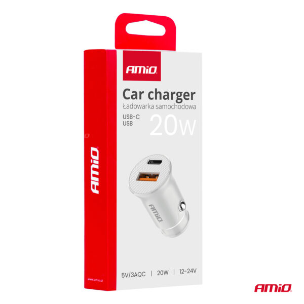 Amio ΦΟΡΤΙΣΤΗΣ ΑΝΑΠΤΗΡΑ 12/24V ΜΕ 2 ΘΥΡΕΣ USB-C+USB 20W 5V/3AQC ΤΑΧΕΙΑΣ ΦΟΡΤΙΣΗΣ ΛΕΥΚΟΣ AMIO - 1 Τεμ. - Image 4