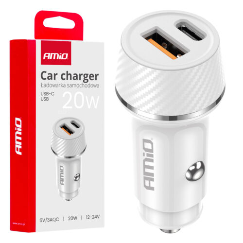 Amio ΦΟΡΤΙΣΤΗΣ ΑΝΑΠΤΗΡΑ 12/24V ΜΕ 2 ΘΥΡΕΣ USB-C+USB 20W 5V/3AQC ΤΑΧΕΙΑΣ ΦΟΡΤΙΣΗΣ ΛΕΥΚΟΣ  AMIO – 1 Τεμ.