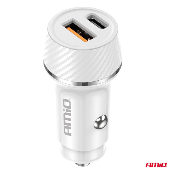 Amio ΦΟΡΤΙΣΤΗΣ ΑΝΑΠΤΗΡΑ 12/24V ΜΕ 2 ΘΥΡΕΣ USB-C+USB 20W 5V/3AQC ΤΑΧΕΙΑΣ ΦΟΡΤΙΣΗΣ ΛΕΥΚΟΣ  AMIO - 1 Τεμ. - Image 2