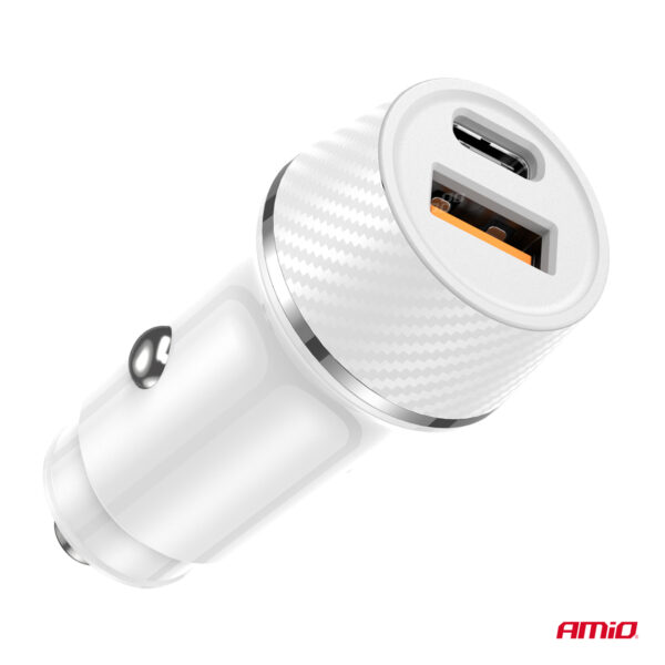 Amio ΦΟΡΤΙΣΤΗΣ ΑΝΑΠΤΗΡΑ 12/24V ΜΕ 2 ΘΥΡΕΣ USB-C+USB 20W 5V/3AQC ΤΑΧΕΙΑΣ ΦΟΡΤΙΣΗΣ ΛΕΥΚΟΣ  AMIO - 1 Τεμ. - Image 3