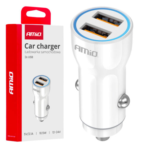 Amio ΦΟΡΤΙΣΤΗΣ ΑΝΑΠΤΗΡΑ 12/24V ΜΕ 2 ΘΥΡΕΣ 2xUSB 10.5W 5V/2.1A ΛΕΥΚΟΣ AMIO – 1 Τεμ.