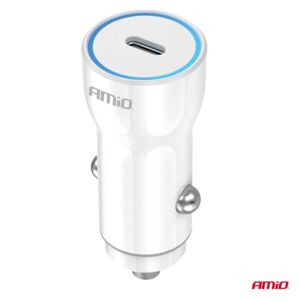 Amio ΦΟΡΤΙΣΤΗΣ ΑΝΑΠΤΗΡΑ 12/24V ΜΕ 1 ΘΥΡΑ USB-C 20W 5V/3AQC ΤΑΧΕΙΑΣ ΦΟΡΤΙΣΗΣ ΛΕΥΚΟΣ AMIO - 1 Τεμ. - Image 2