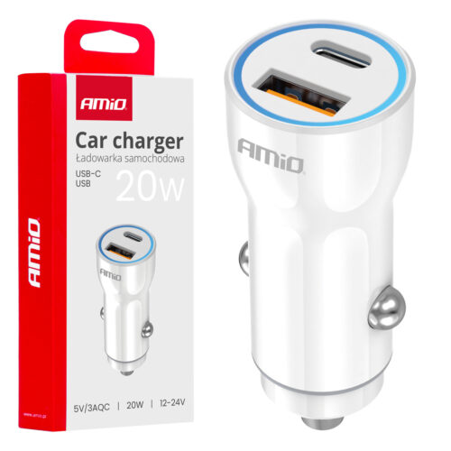 Amio ΦΟΡΤΙΣΤΗΣ ΑΝΑΠΤΗΡΑ 12/24V ΜΕ 2 ΘΥΡΕΣ USB-C+USB 20W 5V/3AQC ΤΑΧΕΙΑΣ ΦΟΡΤΙΣΗΣ ΛΕΥΚΟAMIO – 1 Τεμ.