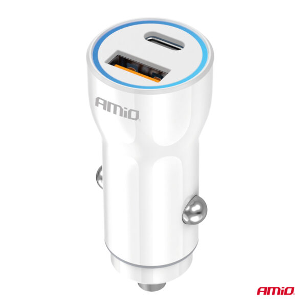 Amio ΦΟΡΤΙΣΤΗΣ ΑΝΑΠΤΗΡΑ 12/24V ΜΕ 2 ΘΥΡΕΣ USB-C+USB 20W 5V/3AQC ΤΑΧΕΙΑΣ ΦΟΡΤΙΣΗΣ ΛΕΥΚΟAMIO - 1 Τεμ. - Image 2