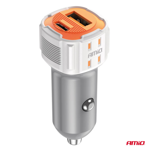 Amio ΦΟΡΤΙΣΤΗΣ ΑΝΑΠΤΗΡΑ 12/24V ΜΕ 2 ΘΥΡΕΣ USB-C+USB 20W 5V/3AQC  ΤΑΧΕΙΑΣ ΦΟΡΤΙΣΗΣ ΛΕΥΚΟΣ AMIO - 1 Τεμ. - Image 2