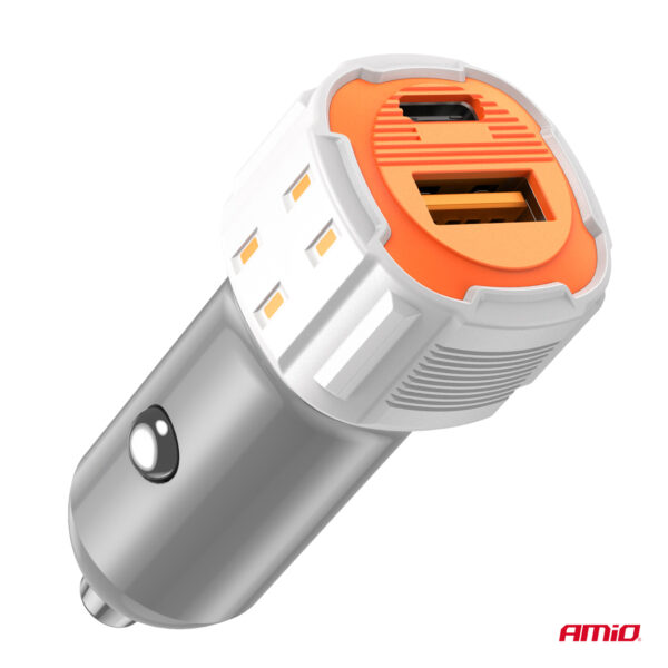 Amio ΦΟΡΤΙΣΤΗΣ ΑΝΑΠΤΗΡΑ 12/24V ΜΕ 2 ΘΥΡΕΣ USB-C+USB 20W 5V/3AQC  ΤΑΧΕΙΑΣ ΦΟΡΤΙΣΗΣ ΛΕΥΚΟΣ AMIO - 1 Τεμ. - Image 3