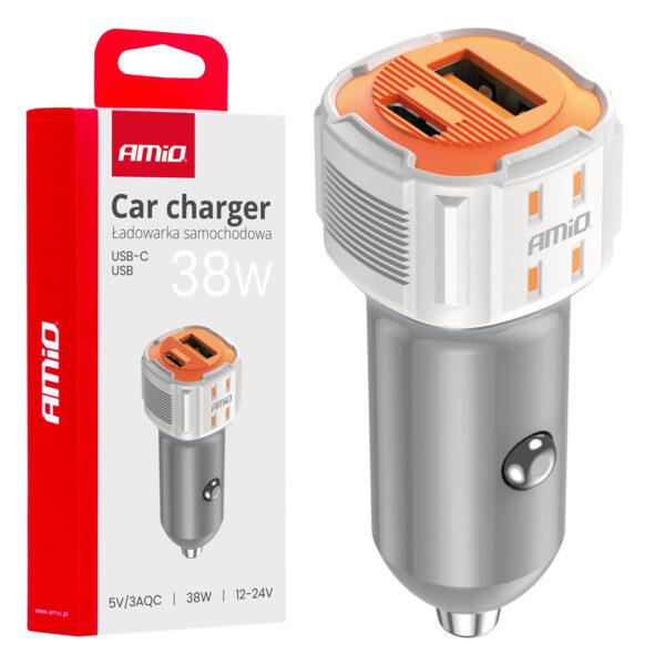 Amio ΦΟΡΤΙΣΤΗΣ ΑΝΑΠΤΗΡΑ 12/24V ΜΕ 2 ΘΥΡΕΣ USB-C+USB 38W 5V/3AQC ΤΑΧΕΙΑΣ ΦΟΡΤΙΣΗΣ ΛΕΥΚΟΣ AMIO - 1 Τεμ.