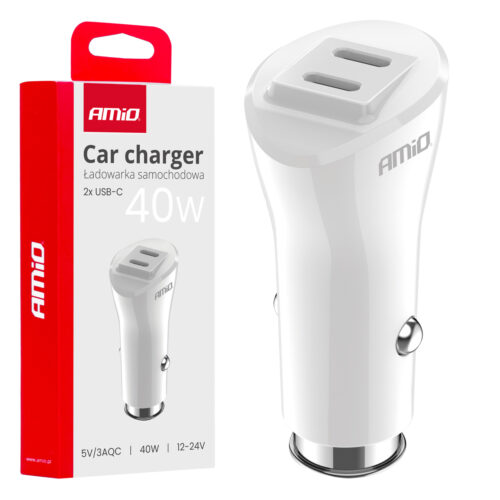 Amio ΦΟΡΤΙΣΤΗΣ ΑΝΑΠΤΗΡΑ 12/24V ΜΕ 2 ΘΥΡΕΣ 2xUSB-C 40W 5V/3AQC ΤΑΧΕΙΑΣ ΦΟΡΤΙΣΗΣ ΛΕΥΚΟΣ AMIO – 1 Τεμ.