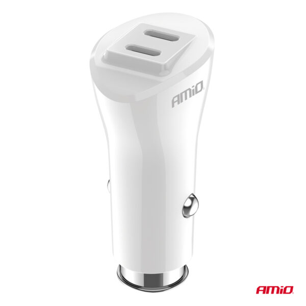 Amio ΦΟΡΤΙΣΤΗΣ ΑΝΑΠΤΗΡΑ 12/24V ΜΕ 2 ΘΥΡΕΣ 2xUSB-C 40W 5V/3AQC ΤΑΧΕΙΑΣ ΦΟΡΤΙΣΗΣ ΛΕΥΚΟΣ AMIO - 1 Τεμ. - Image 2