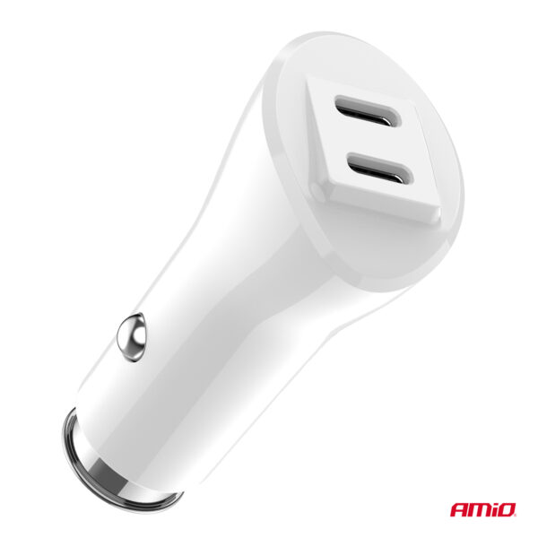 Amio ΦΟΡΤΙΣΤΗΣ ΑΝΑΠΤΗΡΑ 12/24V ΜΕ 2 ΘΥΡΕΣ 2xUSB-C 40W 5V/3AQC ΤΑΧΕΙΑΣ ΦΟΡΤΙΣΗΣ ΛΕΥΚΟΣ AMIO - 1 Τεμ. - Image 3