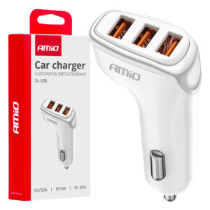 Amio ΦΟΡΤΙΣΤΗΣ ΑΝΑΠΤΗΡΑ 12/24V ΜΕ 3 ΘΥΡΕΣ 3xUSB 15.5W 5V/3.1A ΛΕΥΚΟΣ AMIO - 1 Τεμ.