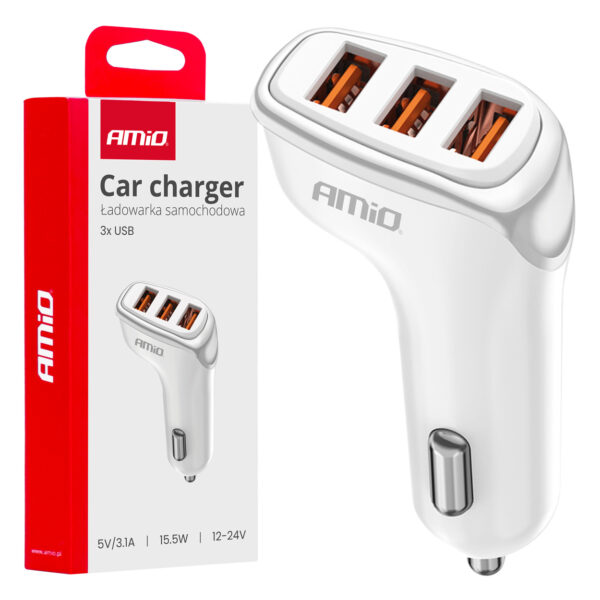 Amio ΦΟΡΤΙΣΤΗΣ ΑΝΑΠΤΗΡΑ 12/24V ΜΕ 3 ΘΥΡΕΣ 3xUSB 15.5W 5V/3.1A ΛΕΥΚΟΣ AMIO - 1 Τεμ.