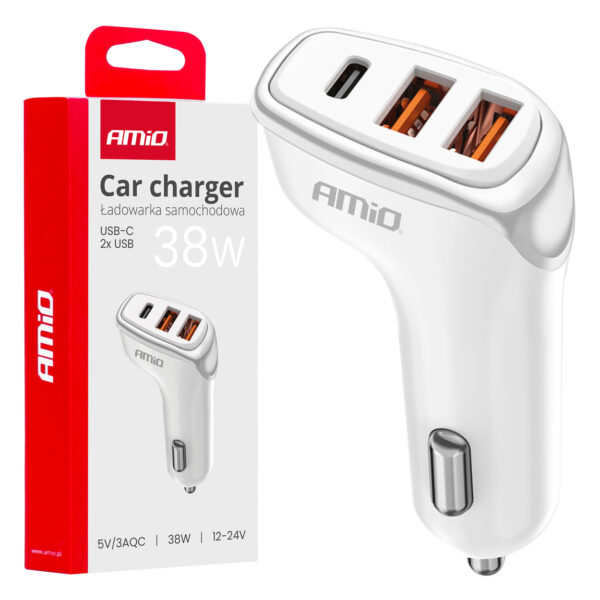 Amio ΦΟΡΤΙΣΤΗΣ ΑΝΑΠΤΗΡΑ 12/24V ΜΕ 3 ΘΥΡΕΣ USB-C+2xUSB 38W 5V/3AQC ΤΑΧΕΙΑΣ ΦΟΡΤΙΣΗΣ ΛΕΥΚΟΣ AMIO - 1 Τεμ.