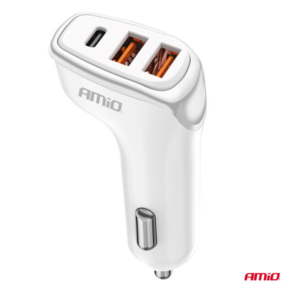 Amio ΦΟΡΤΙΣΤΗΣ ΑΝΑΠΤΗΡΑ 12/24V ΜΕ 3 ΘΥΡΕΣ USB-C+2xUSB 38W 5V/3AQC ΤΑΧΕΙΑΣ ΦΟΡΤΙΣΗΣ ΛΕΥΚΟΣ AMIO - 1 Τεμ. - Image 2