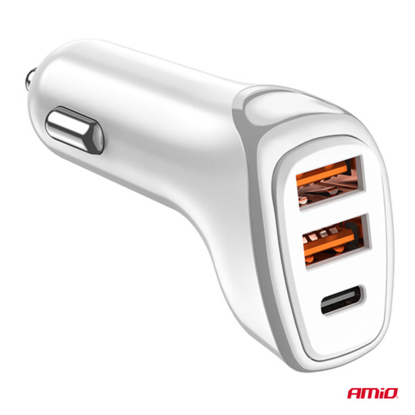Amio ΦΟΡΤΙΣΤΗΣ ΑΝΑΠΤΗΡΑ 12/24V ΜΕ 3 ΘΥΡΕΣ USB-C+2xUSB 38W 5V/3AQC ΤΑΧΕΙΑΣ ΦΟΡΤΙΣΗΣ ΛΕΥΚΟΣ AMIO - 1 Τεμ. - Image 3