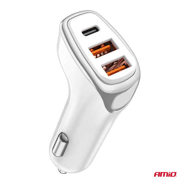 Amio ΦΟΡΤΙΣΤΗΣ ΑΝΑΠΤΗΡΑ 12/24V ΜΕ 3 ΘΥΡΕΣ USB-C+2xUSB 38W 5V/3AQC ΤΑΧΕΙΑΣ ΦΟΡΤΙΣΗΣ ΛΕΥΚΟΣ AMIO - 1 Τεμ. - Image 4