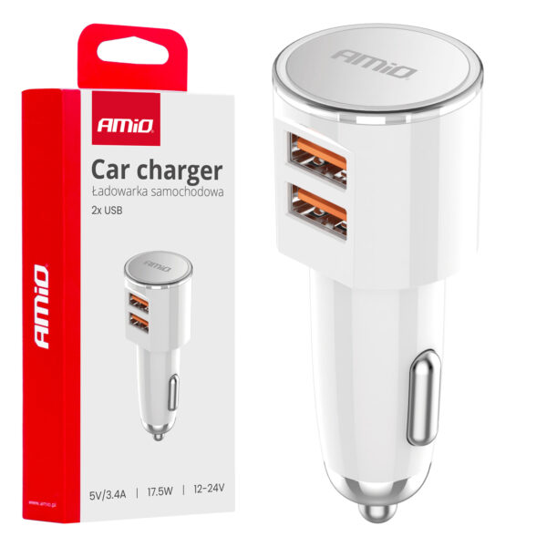 Amio ΦΟΡΤΙΣΤΗΣ ΑΝΑΠΤΗΡΑ 12/24V ΜΕ 2 ΘΥΡΕΣ 2xUSB 17.5W 5V/3.4A  ΛΕΥΚΟΣ ΑΜΙΟ - 1 ΤΕΜ.