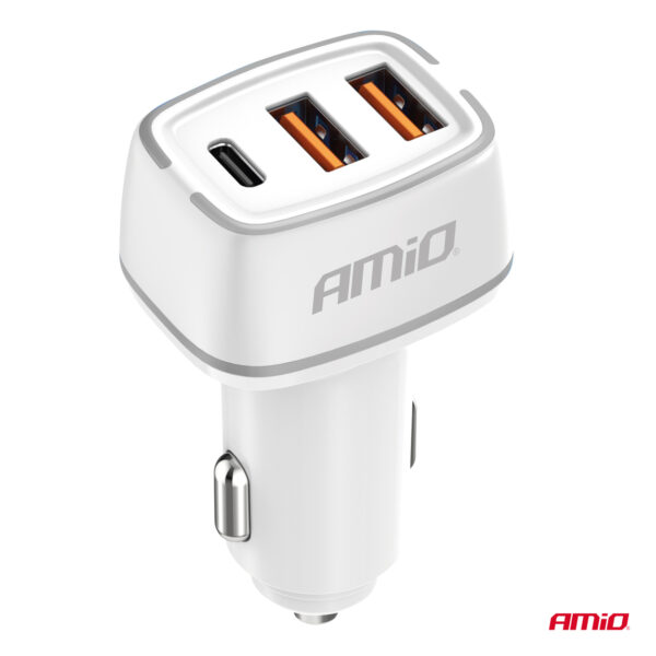 Amio ΦΟΡΤΙΣΤΗΣ ΑΝΑΠΤΗΡΑ 12/24V ΜΕ 3 ΘΥΡΕΣ USB-C+2xUSB 32W 5V/3AQC ΤΑΧΕΙΑΣ ΦΟΡΤΙΣΗΣ ΛΕΥΚΟΣ ΑΜΙΟ - 1 ΤΕΜ. - Image 2