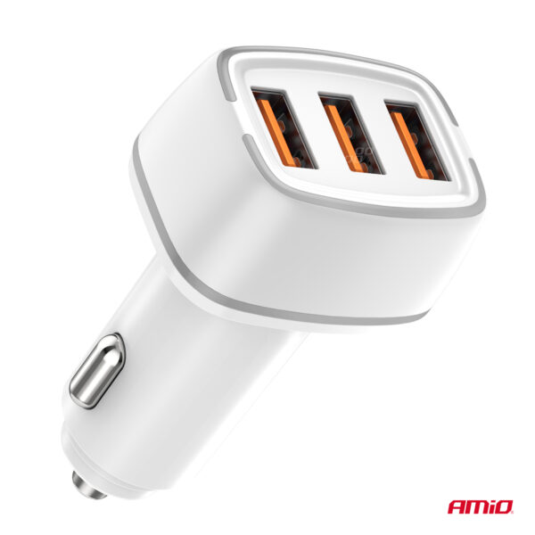 Amio ΦΟΡΤΙΣΤΗΣ ΑΝΑΠΤΗΡΑ 12/24V ΜΕ 3 ΘΥΡΕΣ USB-C+2xUSB 32W 5V/3AQC ΤΑΧΕΙΑΣ ΦΟΡΤΙΣΗΣ ΛΕΥΚΟΣ ΑΜΙΟ - 1 ΤΕΜ. - Image 3