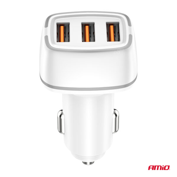 Amio ΦΟΡΤΙΣΤΗΣ ΑΝΑΠΤΗΡΑ 12/24V ΜΕ 3 ΘΥΡΕΣ USB-C+2xUSB 32W 5V/3AQC ΤΑΧΕΙΑΣ ΦΟΡΤΙΣΗΣ ΛΕΥΚΟΣ ΑΜΙΟ - 1 ΤΕΜ. - Image 4