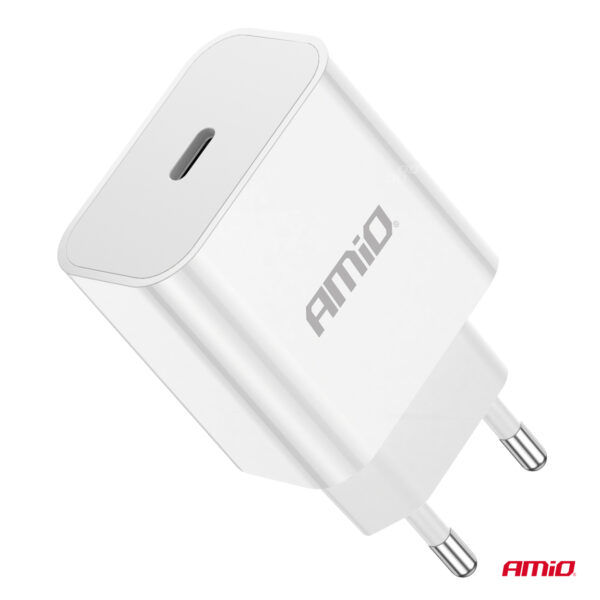 Amio ΦΟΡΤΙΣΤΗΣ ΚΙΝΗΤΟY ΟΙΚΙΑΚΗ ΠΡΙΖΑ 1ΘΥΡΑ USB-C 20W 5V/3AQC ΛΕΥΚΟΣ  ΑΜΙΟ - 1 ΤΕΜ. - Image 2