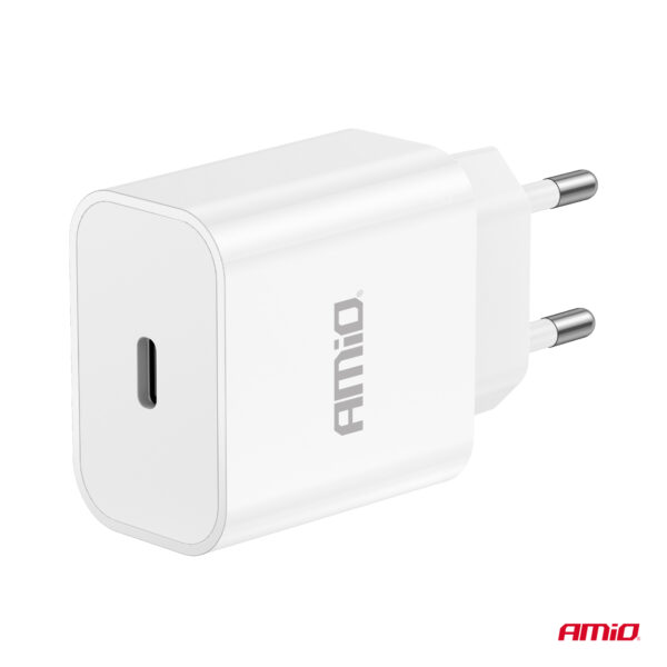 Amio ΦΟΡΤΙΣΤΗΣ ΚΙΝΗΤΟY ΟΙΚΙΑΚΗ ΠΡΙΖΑ 1ΘΥΡΑ USB-C 20W 5V/3AQC ΛΕΥΚΟΣ  ΑΜΙΟ - 1 ΤΕΜ. - Image 3