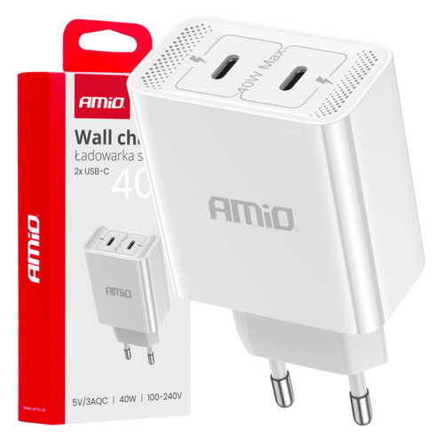 Amio ΦΟΡΤΙΣΤΗΣ ΚΙΝΗΤΟY ΟΙΚΙΑΚΗ ΠΡΙΖΑ 2ΘΥΡΕΣ 2xUSB-C 40W 5V/3AQC ΛΕΥΚΟΣ  ΑΜΙΟ – 1 ΤΕΜ.