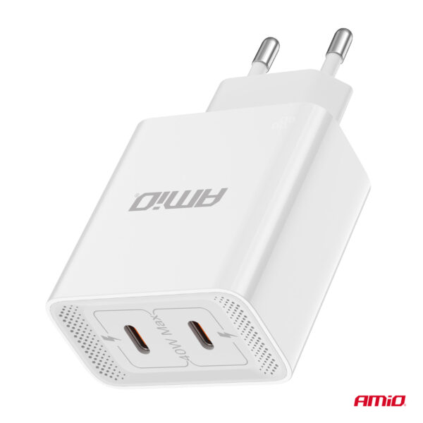 Amio ΦΟΡΤΙΣΤΗΣ ΚΙΝΗΤΟY ΟΙΚΙΑΚΗ ΠΡΙΖΑ 2ΘΥΡΕΣ 2xUSB-C 40W 5V/3AQC ΛΕΥΚΟΣ  ΑΜΙΟ - 1 ΤΕΜ. - Image 3