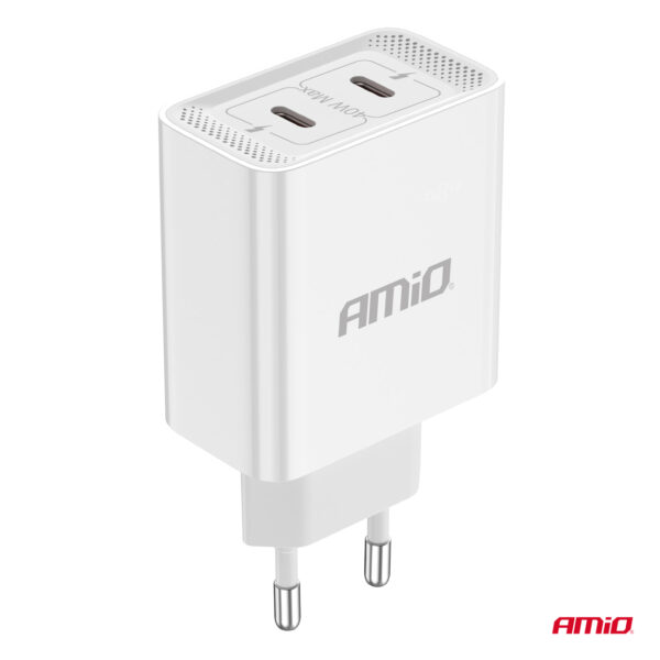Amio ΦΟΡΤΙΣΤΗΣ ΚΙΝΗΤΟY ΟΙΚΙΑΚΗ ΠΡΙΖΑ 2ΘΥΡΕΣ 2xUSB-C 40W 5V/3AQC ΛΕΥΚΟΣ  ΑΜΙΟ - 1 ΤΕΜ. - Image 4