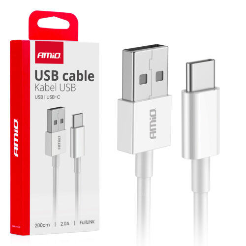 Amio ΚΑΛΩΔΙΑ ΦΟΡΤΙΣΗΣ ΚΑΙ ΜΕΤΑΦΟΡΑΣ ΔΕΔΟΜΕΝΩΝ USB ΣΕ USB-C 200cm 2A ΛΕΥΚΟ ΑΜΙΟ – 1 ΤΕΜ.