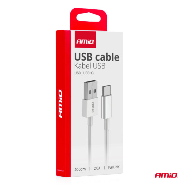 Amio ΚΑΛΩΔΙΑ ΦΟΡΤΙΣΗΣ ΚΑΙ ΜΕΤΑΦΟΡΑΣ ΔΕΔΟΜΕΝΩΝ USB ΣΕ USB-C 200cm 2A ΛΕΥΚΟ ΑΜΙΟ - 1 ΤΕΜ. - Image 3